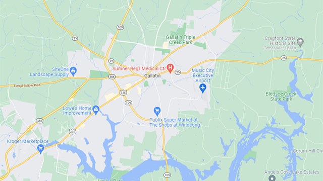 Area map of Gallatin, TN.