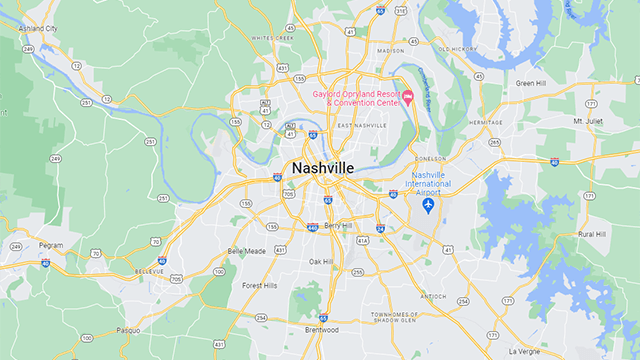 Area map of Nashville, TN.
