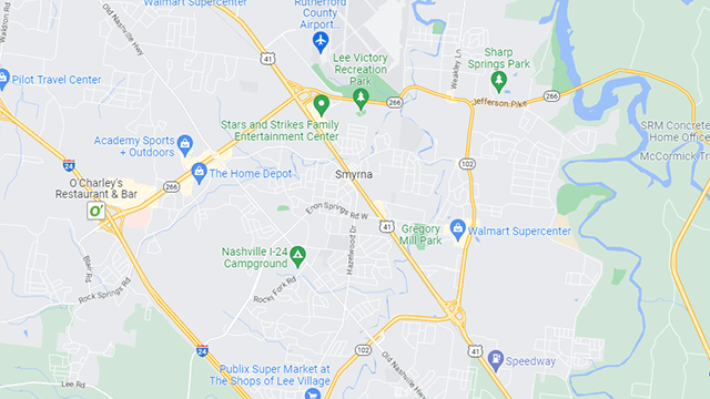 Area map of Smyrna, TN.