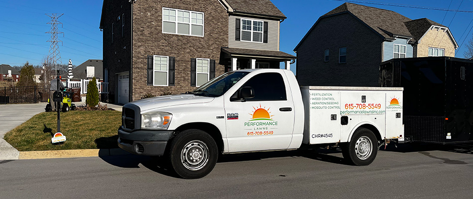 Branded work truck displayed in front of home in Smyrna, TN.