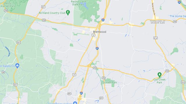 Area map of Brentwood, TN.