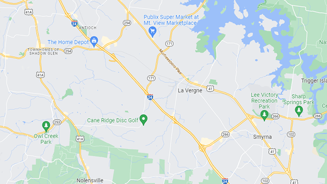 Area map of La Vergne, TN.