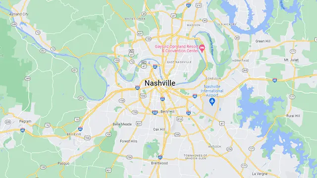 Area map of Nashville, TN.